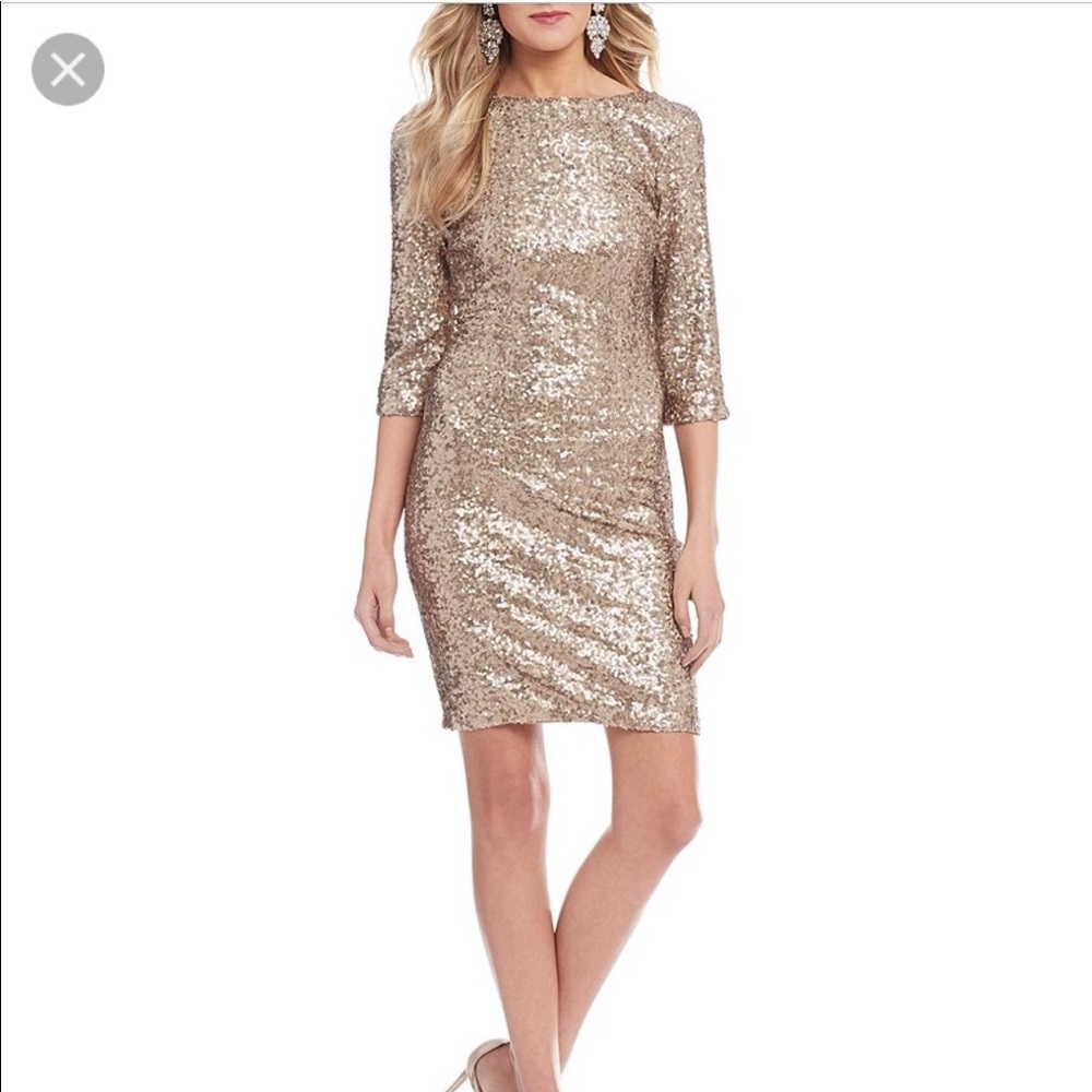 NWT BADGLEY MISCHKA CHAMPAGNE SEQUINS DRESS 12 Cocktail,‎ Wedding